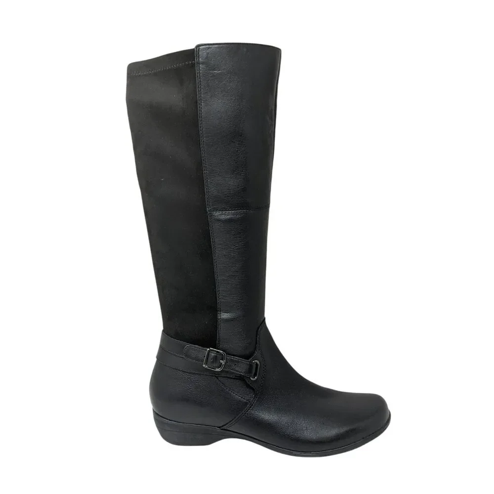 Dansko Francesca Black Milled Leather Tall Boots Womens 8